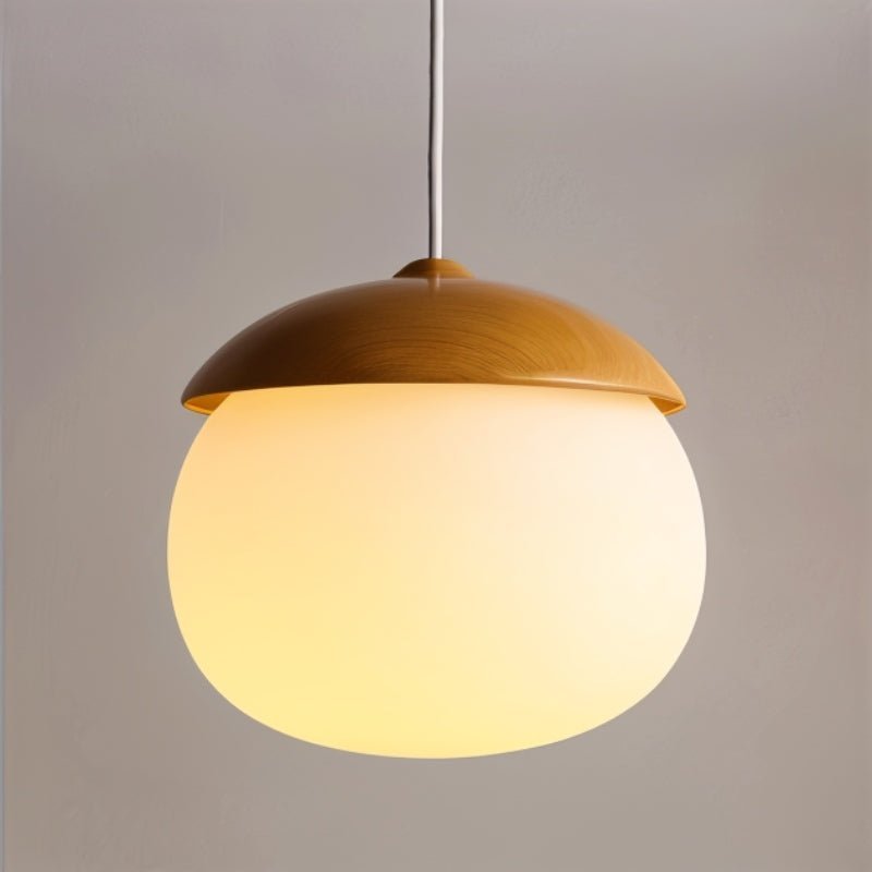 Castanea Pendant Lamp | Wrought Iron & Wood-Effect Ceiling Light | E26 LED Frosted Glass | Modern Natural Design | Living Room Lobby Restaurant