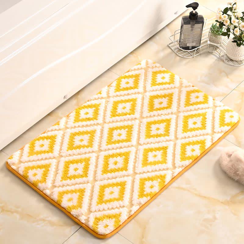Diamond Lattice Soft Non-Slip Bath Mat | Memory Foam Absorbent Bathroom Rug | Plush Polyester Floor Mat for Bathroom & Entryway