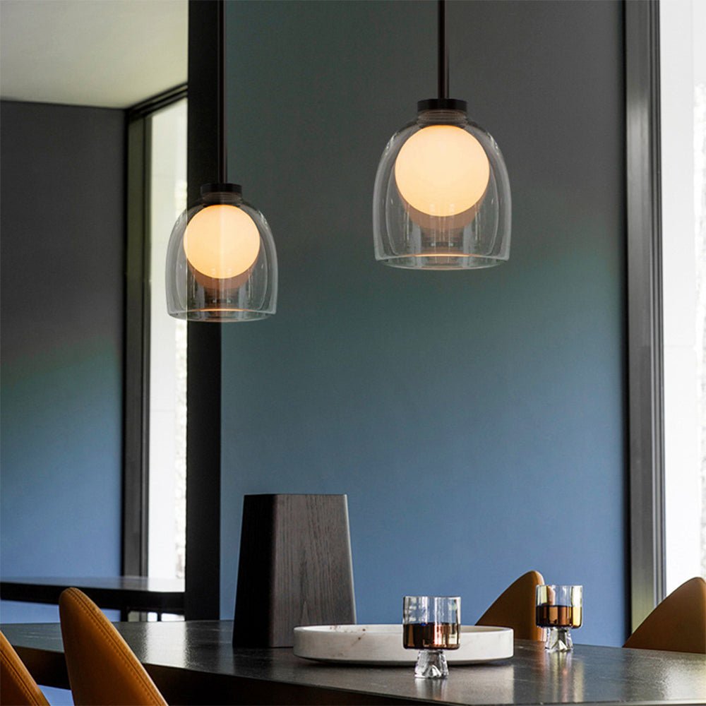Modern Glass Ball Pendant Lamp Chandelier | G9 Socket Ceiling Light | Metal Frame | Clear Smoke Glass | 18cm