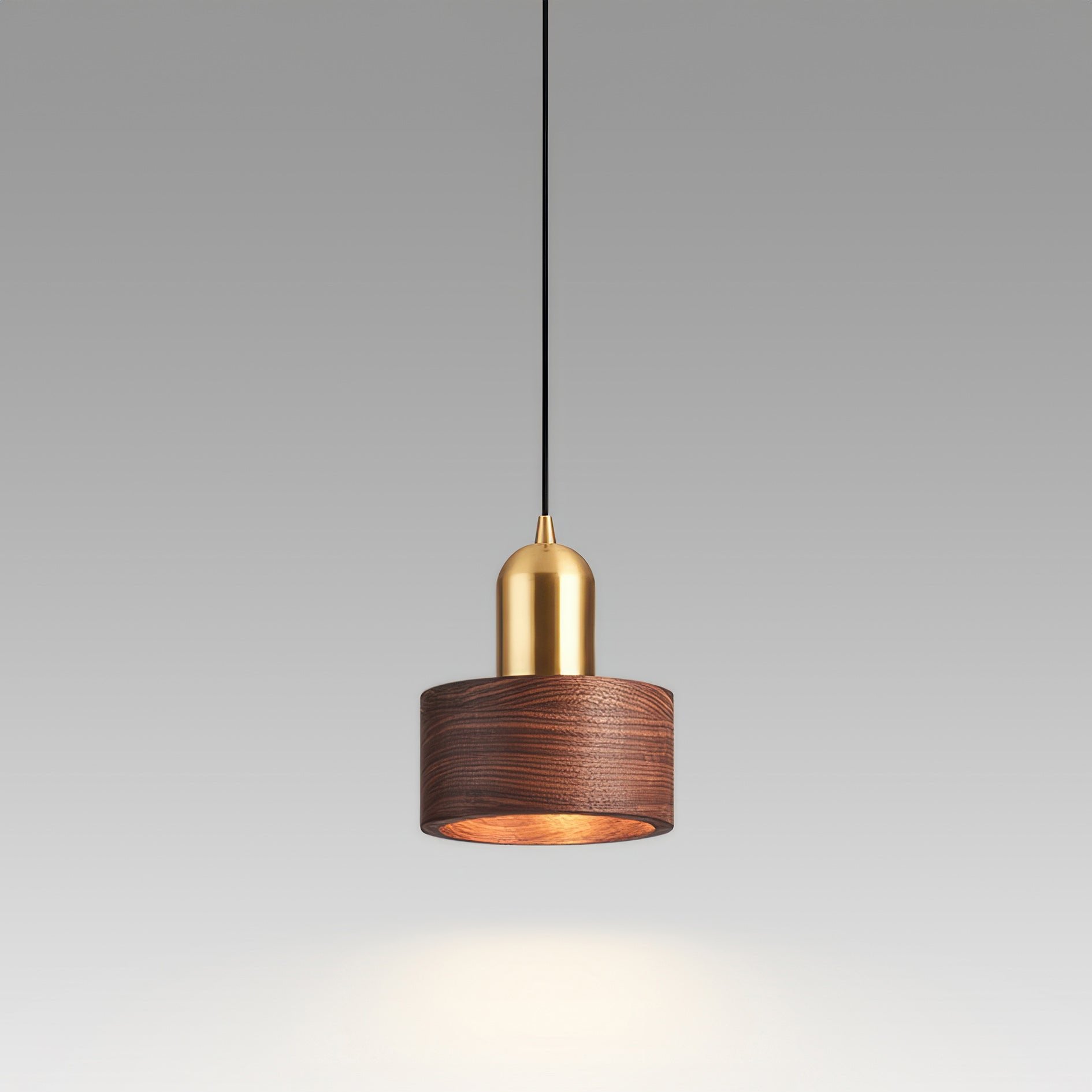 Cylinder Hanging Lamp Japanese Style | LED E27 | Brass & Walnut | Minimalist Indoor Pendant Lighting