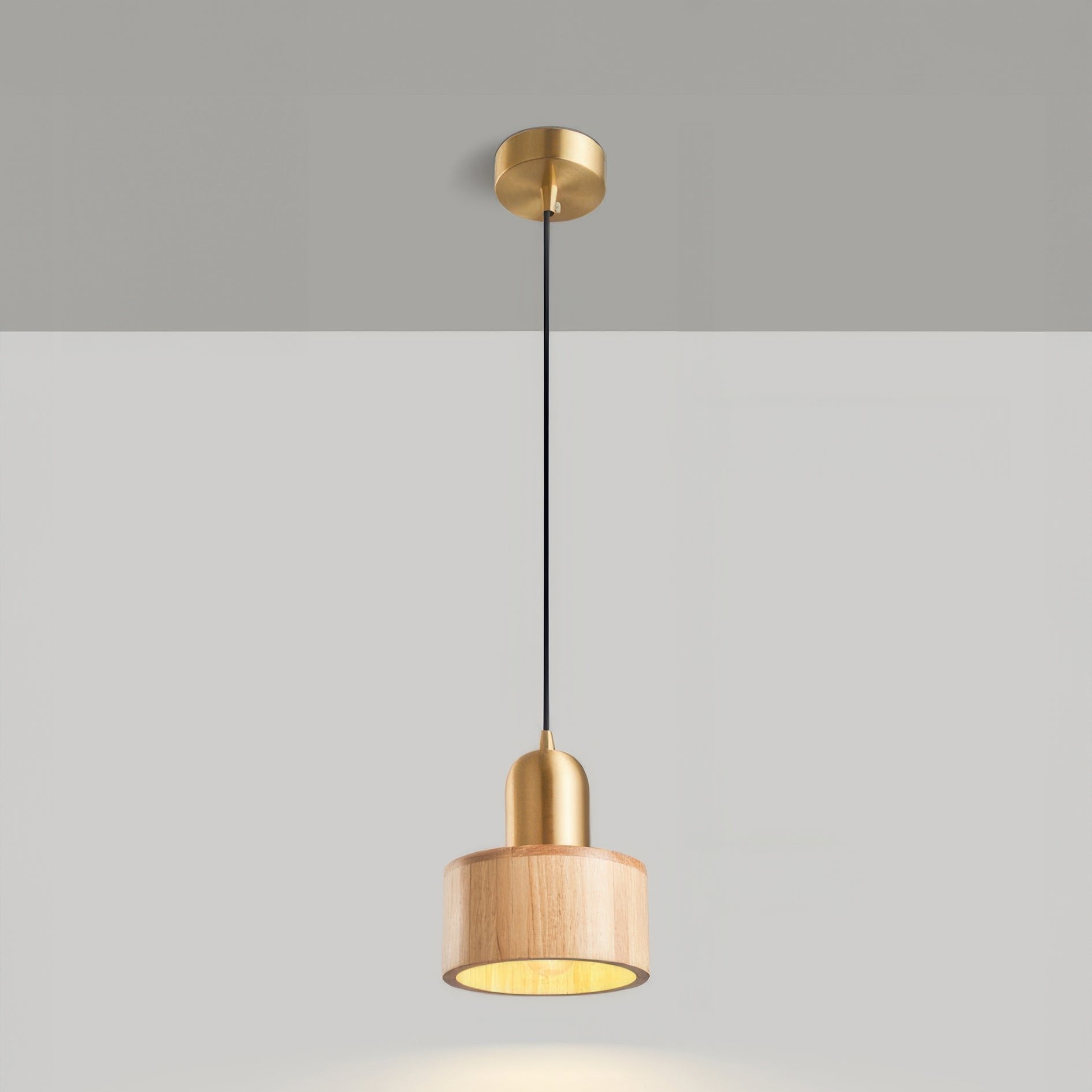 Cylinder Hanging Lamp Japanese Style | LED E27 | Brass & Walnut | Minimalist Indoor Pendant Lighting