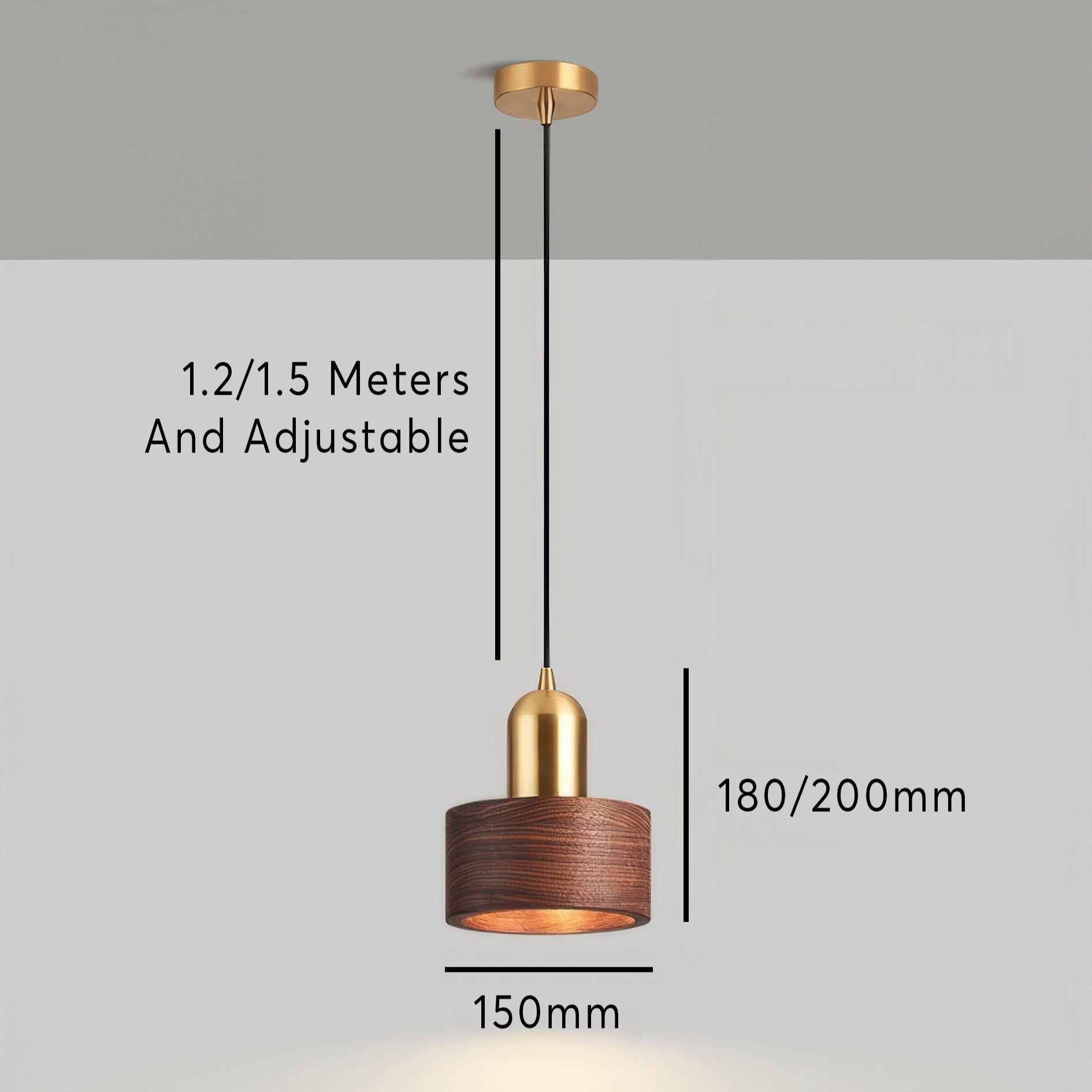 Cylinder Hanging Lamp Japanese Style | LED E27 | Brass & Walnut | Minimalist Indoor Pendant Lighting