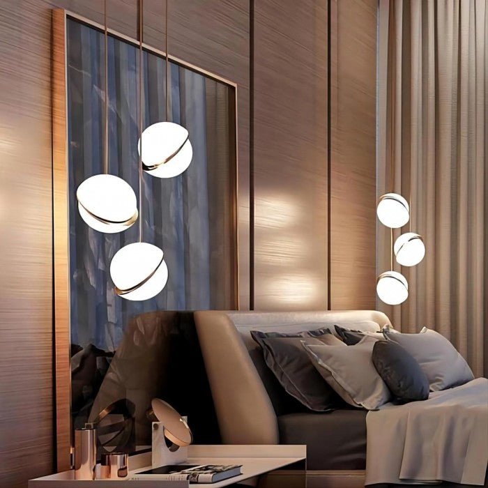 Golden Pendant Lamp Lumaglo Crescent Design | Acrylic Brass Finish | E27 Socket | Elegant Ceiling Lighting for Bedroom Living Room