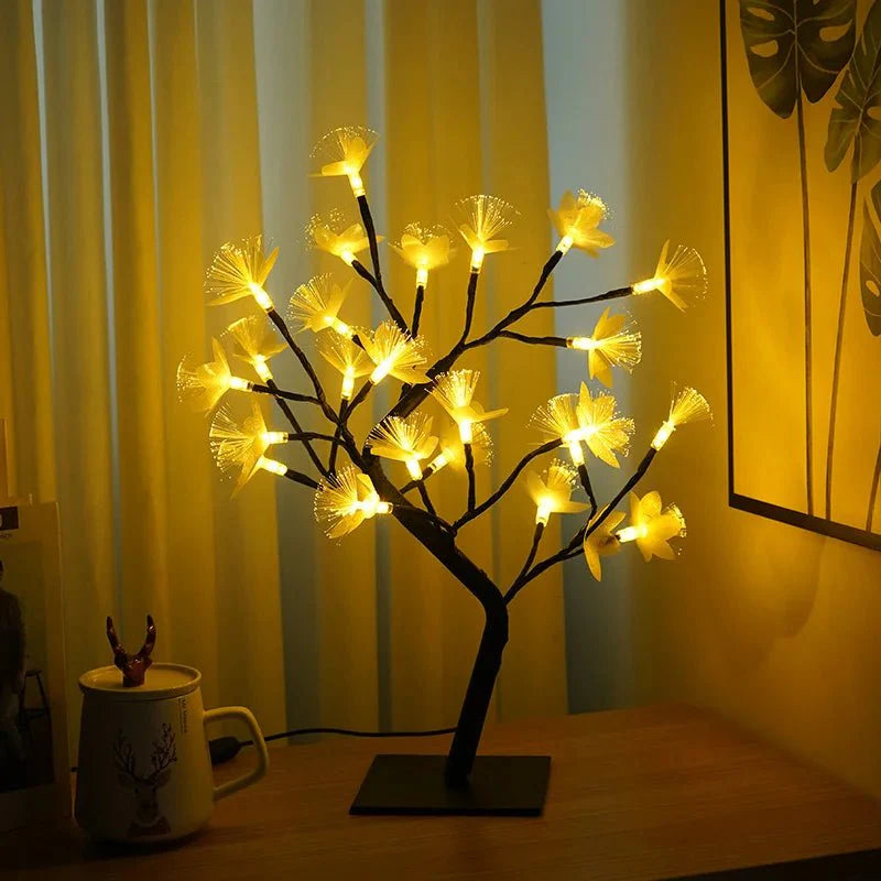 White Birch Fiber Optic Flower Tree Light
