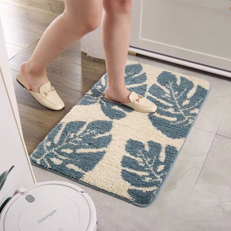 Leaves Print Anti-Slip Bathroom Rug | Soft Plush Microfiber Floor Mat for Bathroom, Kitchen & Entryway | Non-Slip Polyester Rug