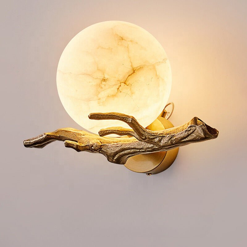 Modern Marble Wall Lamp Scandinavian Design | Copper Stone Wall Light | LED Indoor Lighting | Luxury Minimalist Fixture | 30cm