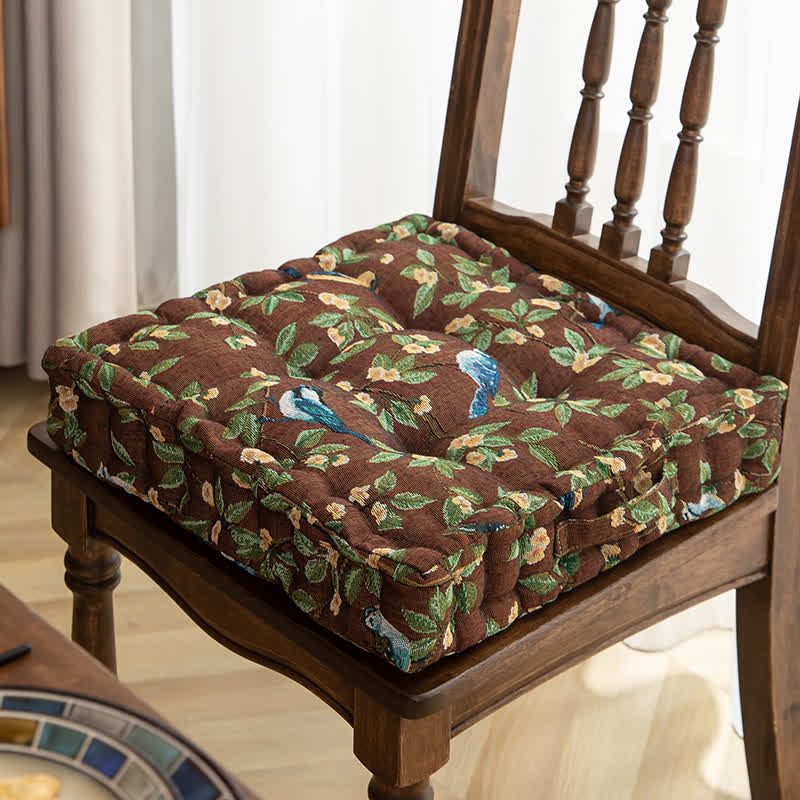 Ownkoti Bird Leaf Jacquard Chair Pad Floor Cushion | Thick Bohemian Seat Pillow with Handle | Soft Floor & Chair Cushion for Home and Office