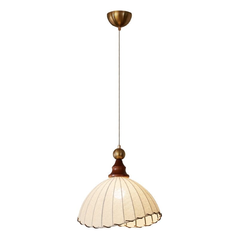 Modern Fabric Pendant Light for Dining & Living Room | Pleated Shade Wood Accent | E26/E27 LED Compatible | Adjustable Cable | 40cm