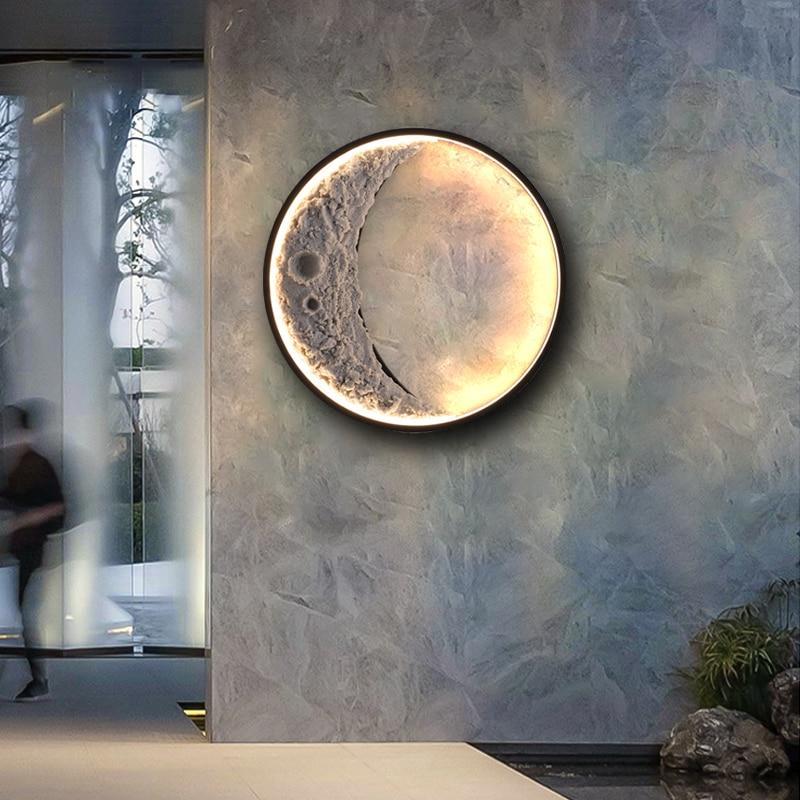 Modern Outdoor Wall Lamp Moon Shape | IP65 Waterproof | Stainless Steel & Resin | Warm LED Strip | 110–240V | 40–60cm