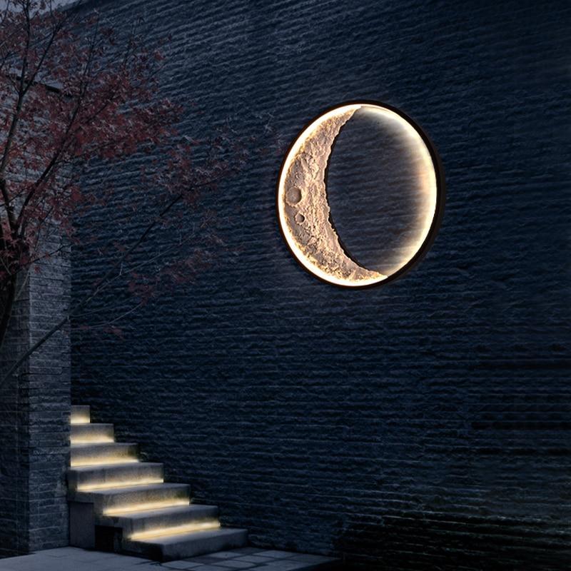 Modern Outdoor Wall Lamp Moon Shape | IP65 Waterproof | Stainless Steel & Resin | Warm LED Strip | 110–240V | 40–60cm