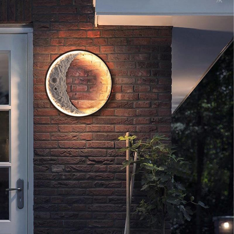 Modern Outdoor Wall Lamp Moon Shape | IP65 Waterproof | Stainless Steel & Resin | Warm LED Strip | 110–240V | 40–60cm
