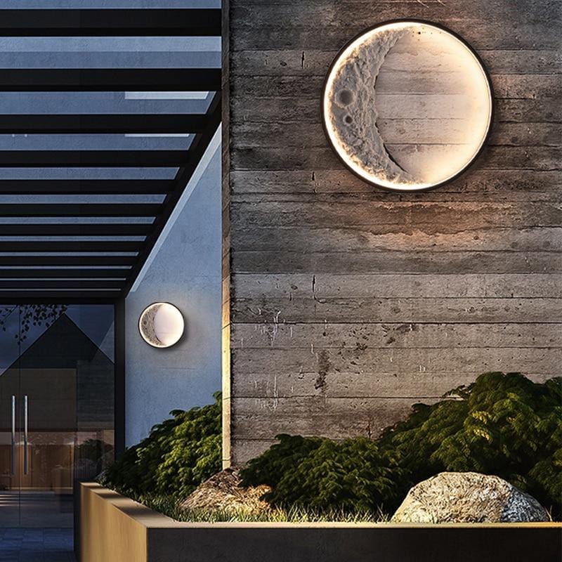 Modern Outdoor Wall Lamp Moon Shape | IP65 Waterproof | Stainless Steel & Resin | Warm LED Strip | 110–240V | 40–60cm