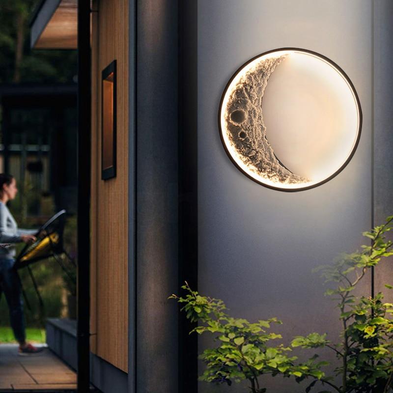 Modern Outdoor Wall Lamp Moon Shape | IP65 Waterproof | Stainless Steel & Resin | Warm LED Strip | 110–240V | 40–60cm