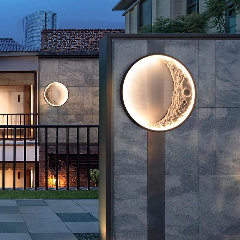 Modern Outdoor Wall Lamp Moon Shape | IP65 Waterproof | Stainless Steel & Resin | Warm LED Strip | 110–240V | 40–60cm