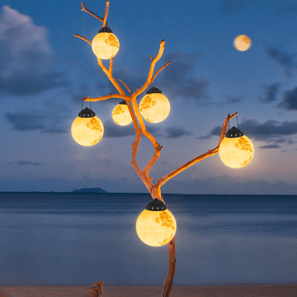 Modern Outdoor Pendant Lamp Solar Moon Design | Gold Metal & Resin | Waterproof LED SMD | Multiple Sizes | Garden & Patio Lighting