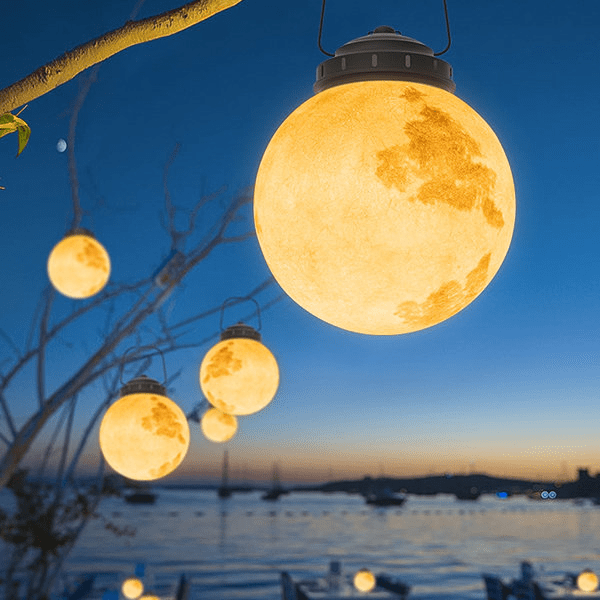 Modern Outdoor Pendant Lamp Solar Moon Design | Gold Metal & Resin | Waterproof LED SMD | Multiple Sizes | Garden & Patio Lighting