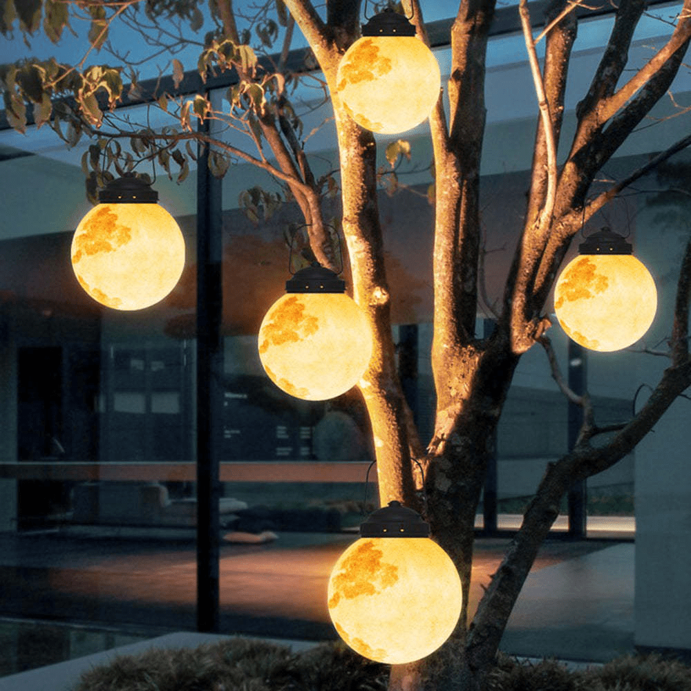 Modern Outdoor Pendant Lamp Solar Moon Design | Gold Metal & Resin | Waterproof LED SMD | Multiple Sizes | Garden & Patio Lighting