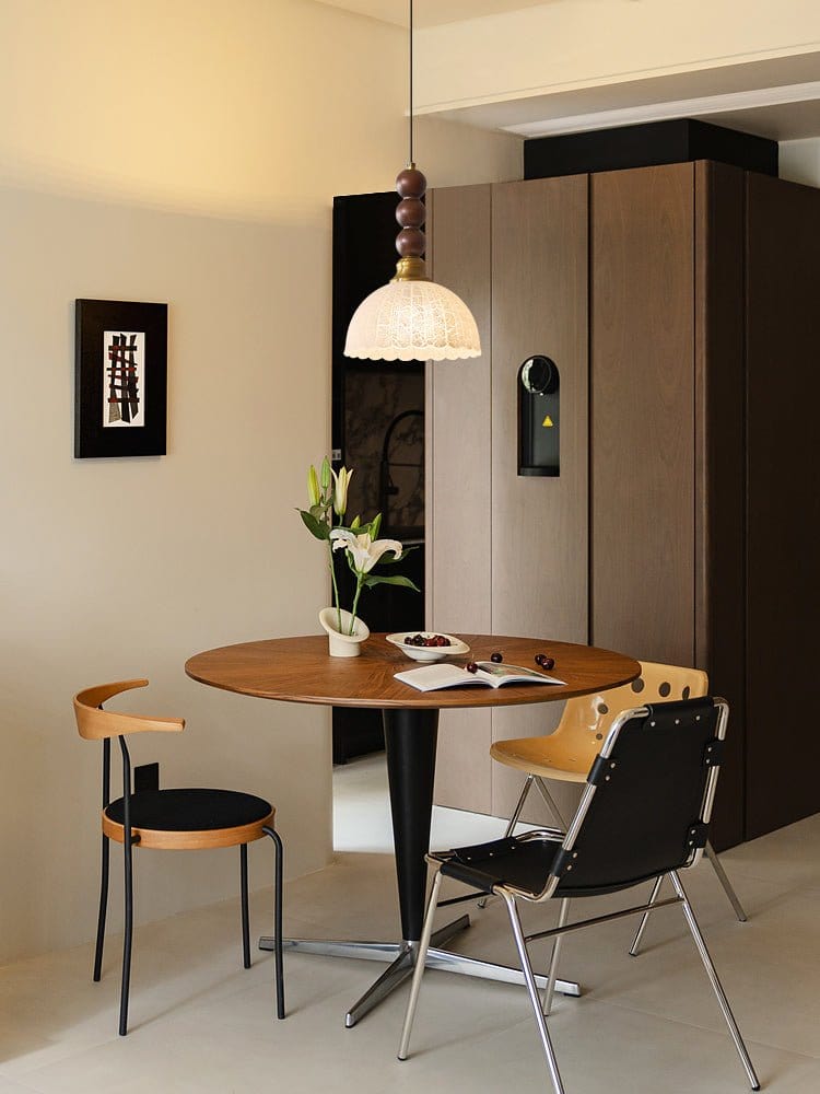 Classic European Style Pendant Lamp | Glass, Wood & Fabric | E26/E27 LED Compatible | Dining & Bedroom Accent | Multiple Sizes