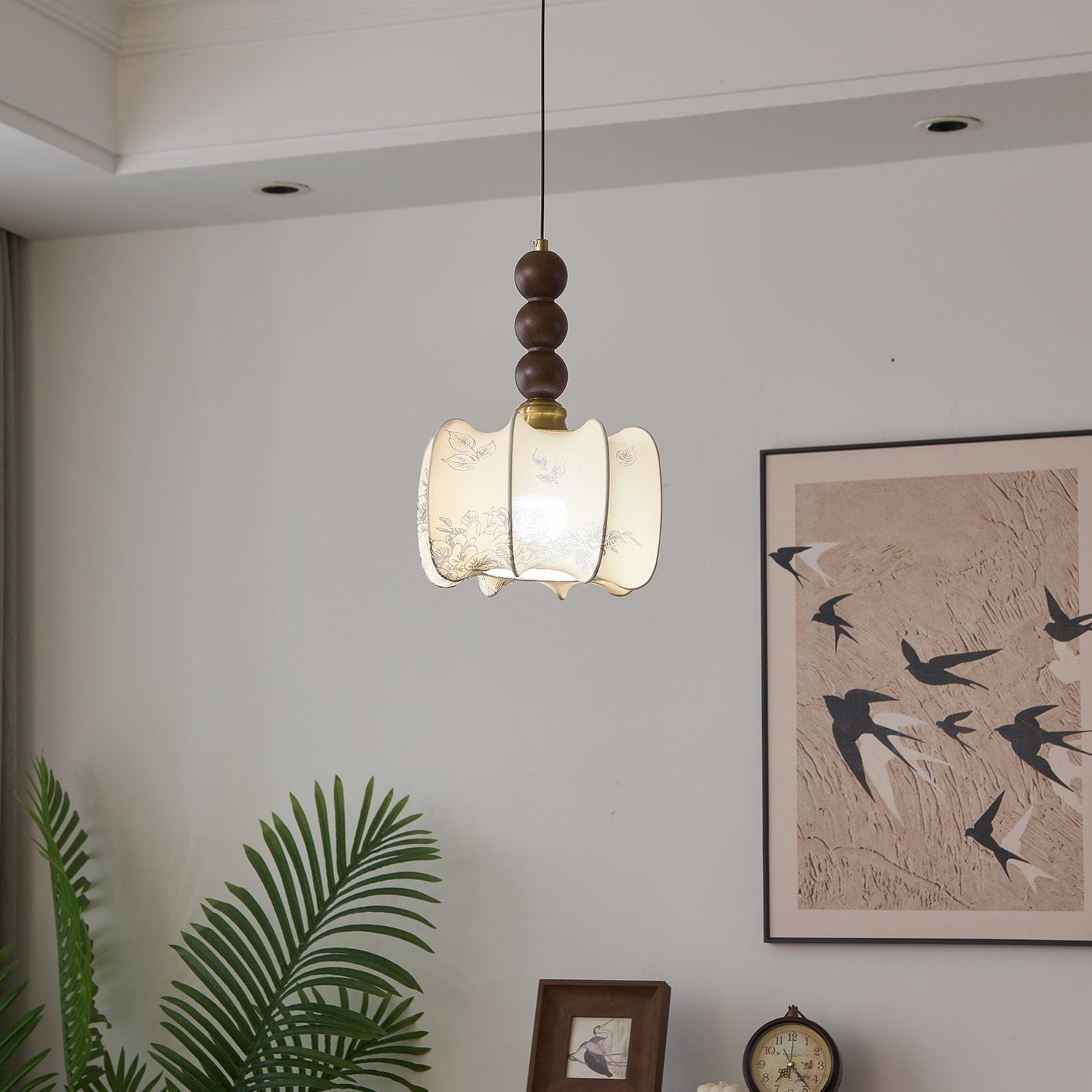 Classic European Style Pendant Lamp | Glass, Wood & Fabric | E26/E27 LED Compatible | Dining & Bedroom Accent | Multiple Sizes