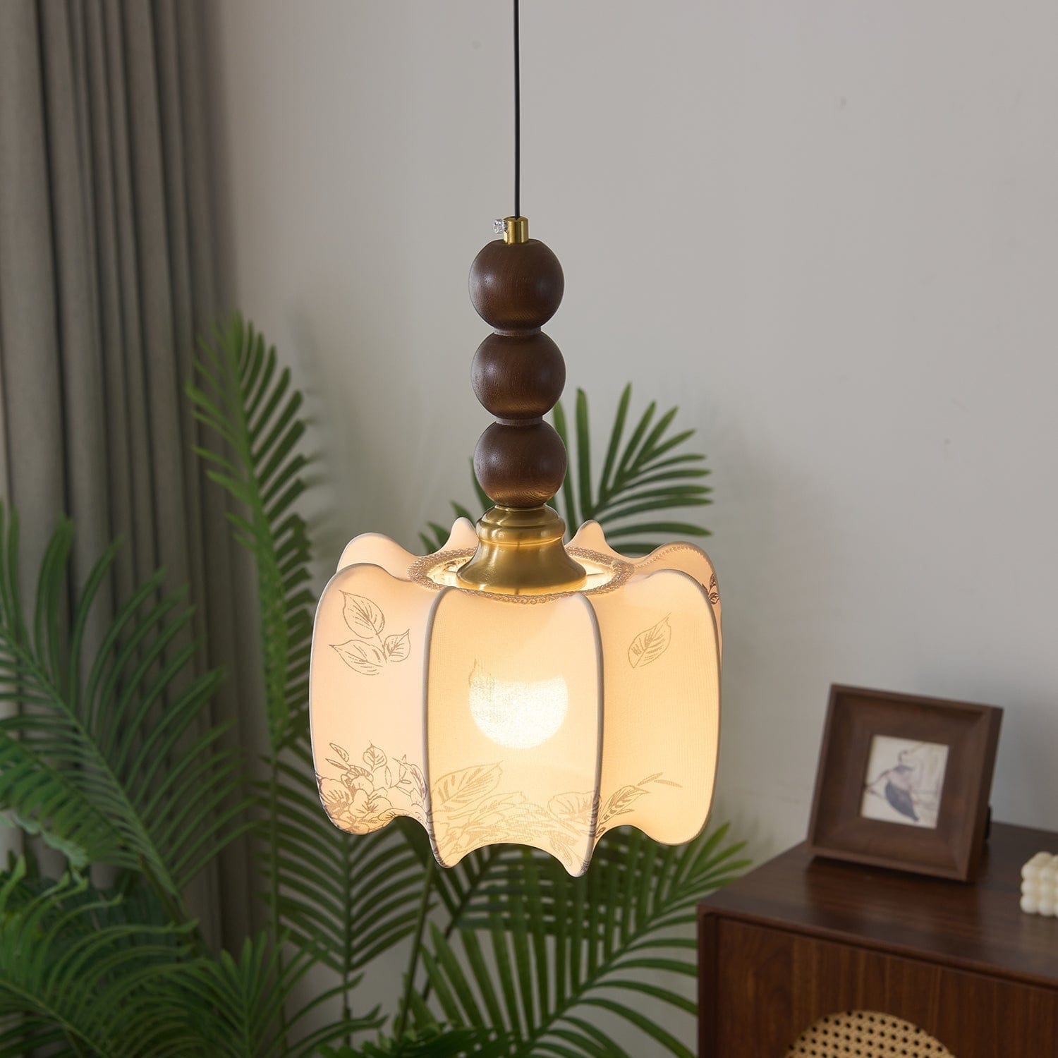 Classic European Style Pendant Lamp | Glass, Wood & Fabric | E26/E27 LED Compatible | Dining & Bedroom Accent | Multiple Sizes