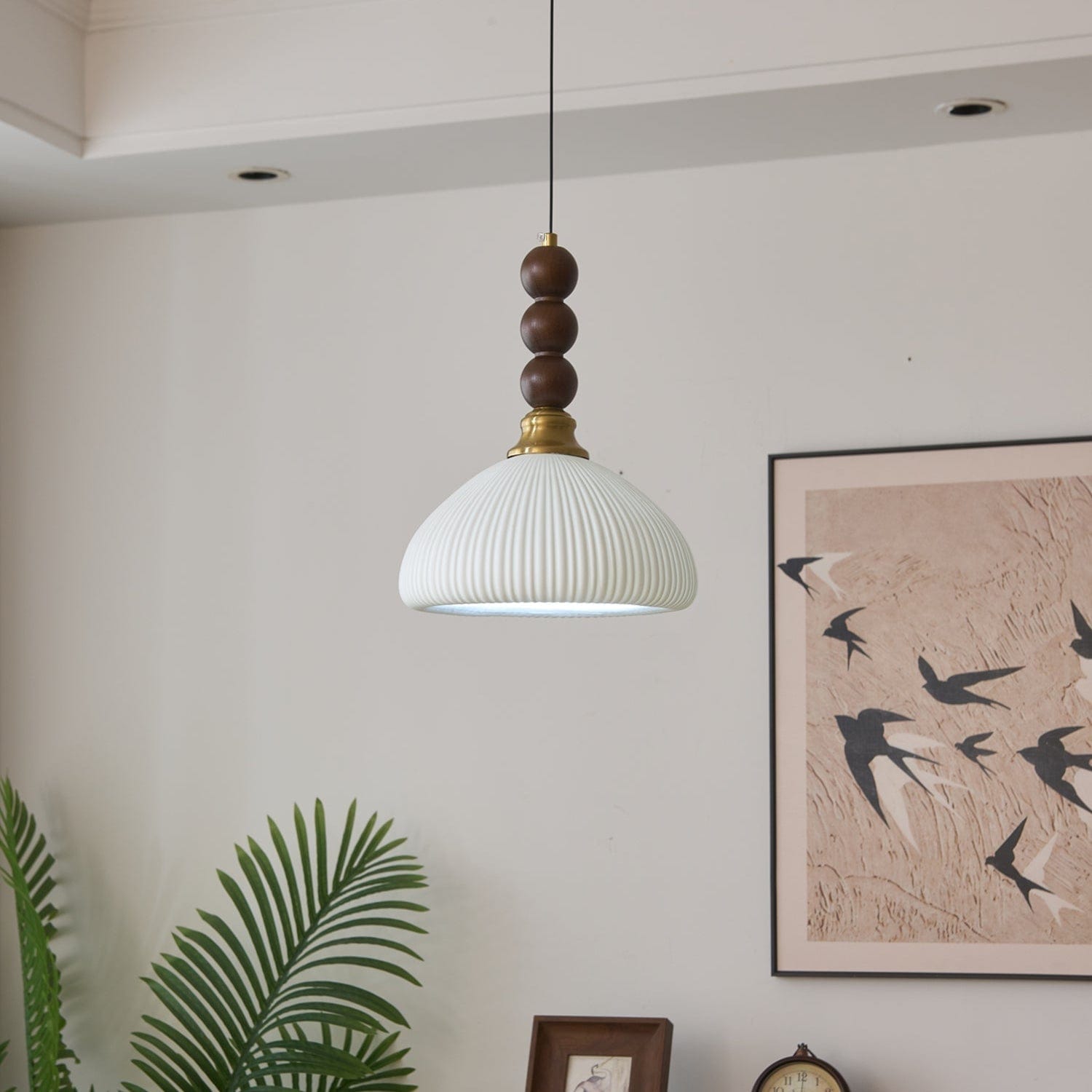 Classic European Style Pendant Lamp | Glass, Wood & Fabric | E26/E27 LED Compatible | Dining & Bedroom Accent | Multiple Sizes
