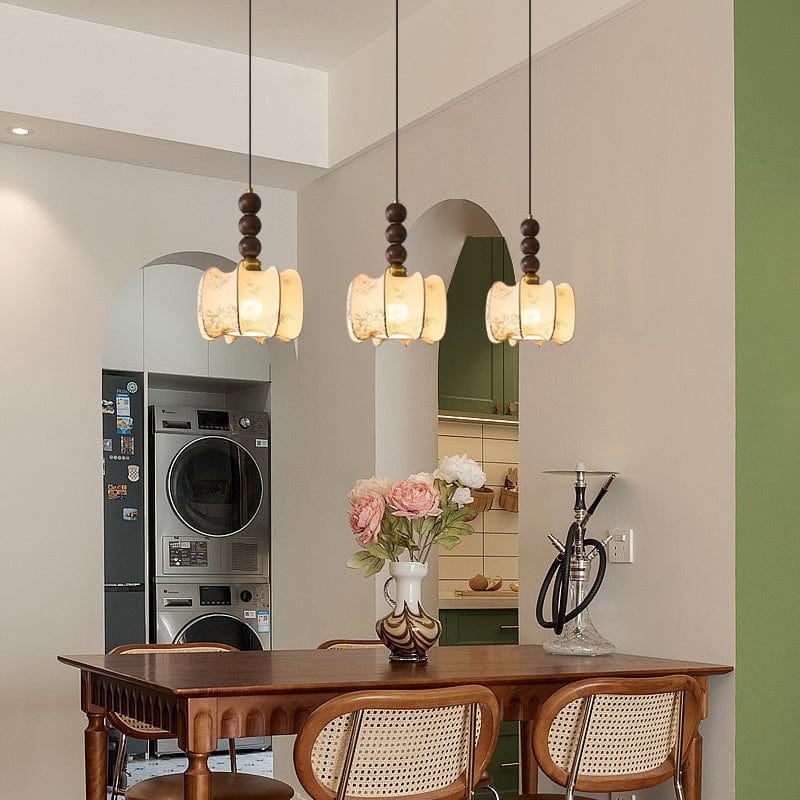 Classic European Style Pendant Lamp | Glass, Wood & Fabric | E26/E27 LED Compatible | Dining & Bedroom Accent | Multiple Sizes