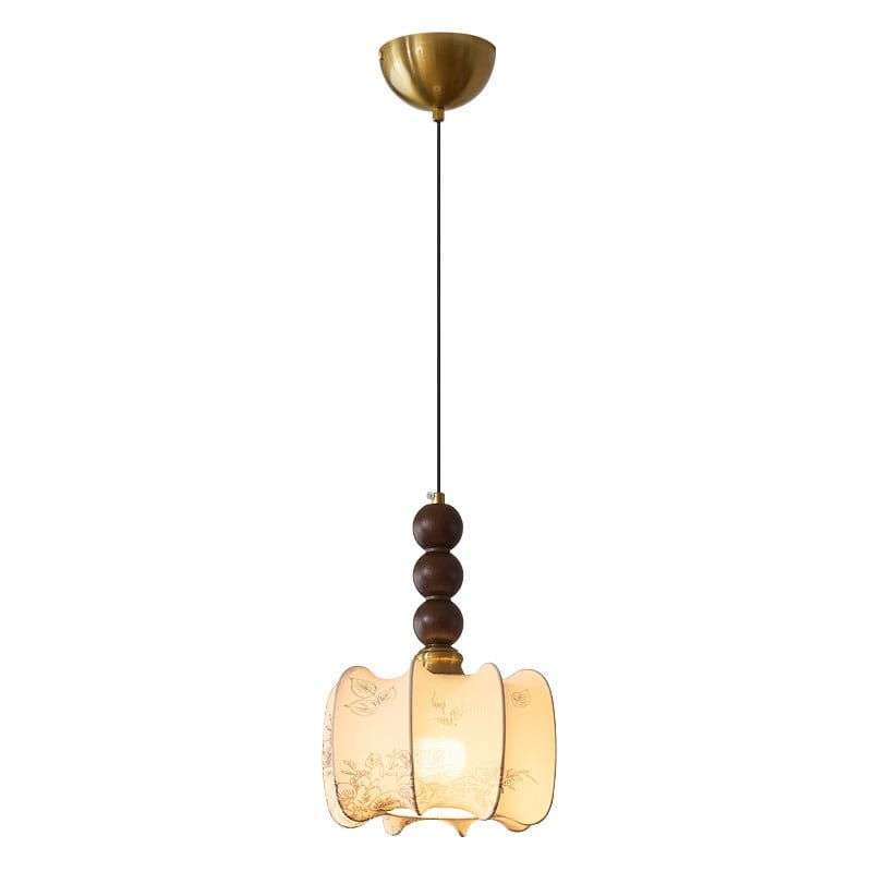 Classic European Style Pendant Lamp | Glass, Wood & Fabric | E26/E27 LED Compatible | Dining & Bedroom Accent | Multiple Sizes