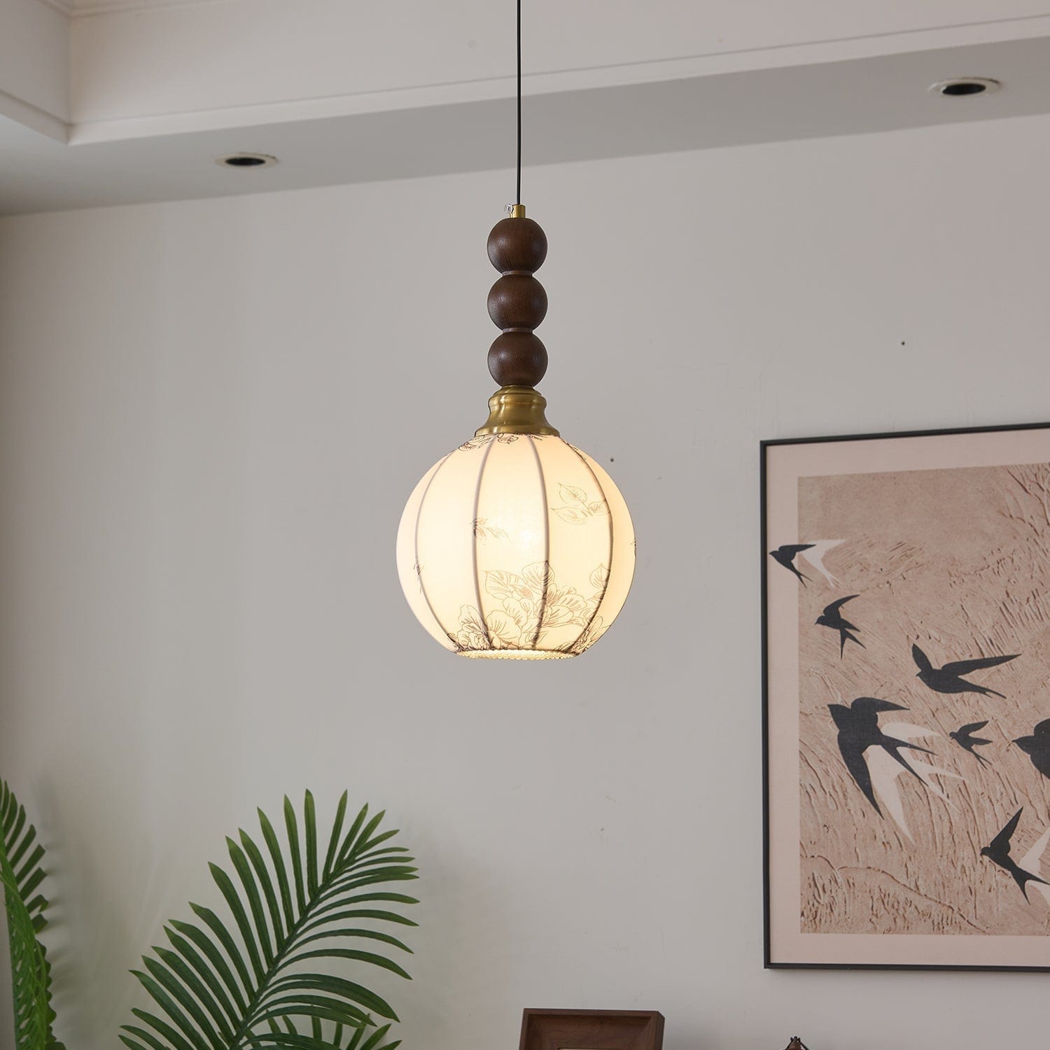 Classic European Style Pendant Lamp | Glass, Wood & Fabric | E26/E27 LED Compatible | Dining & Bedroom Accent | Multiple Sizes
