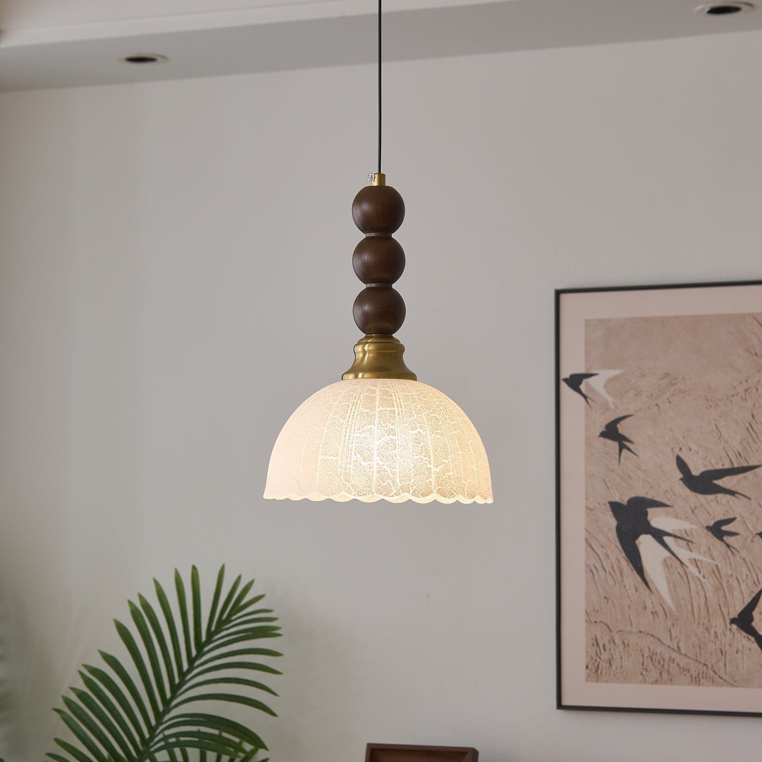 Classic European Style Pendant Lamp | Glass, Wood & Fabric | E26/E27 LED Compatible | Dining & Bedroom Accent | Multiple Sizes