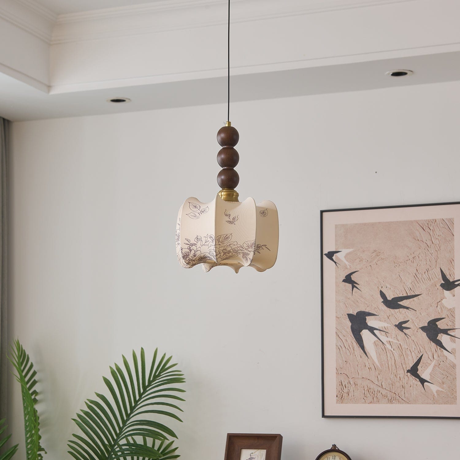 Classic European Style Pendant Lamp | Glass, Wood & Fabric | E26/E27 LED Compatible | Dining & Bedroom Accent | Multiple Sizes