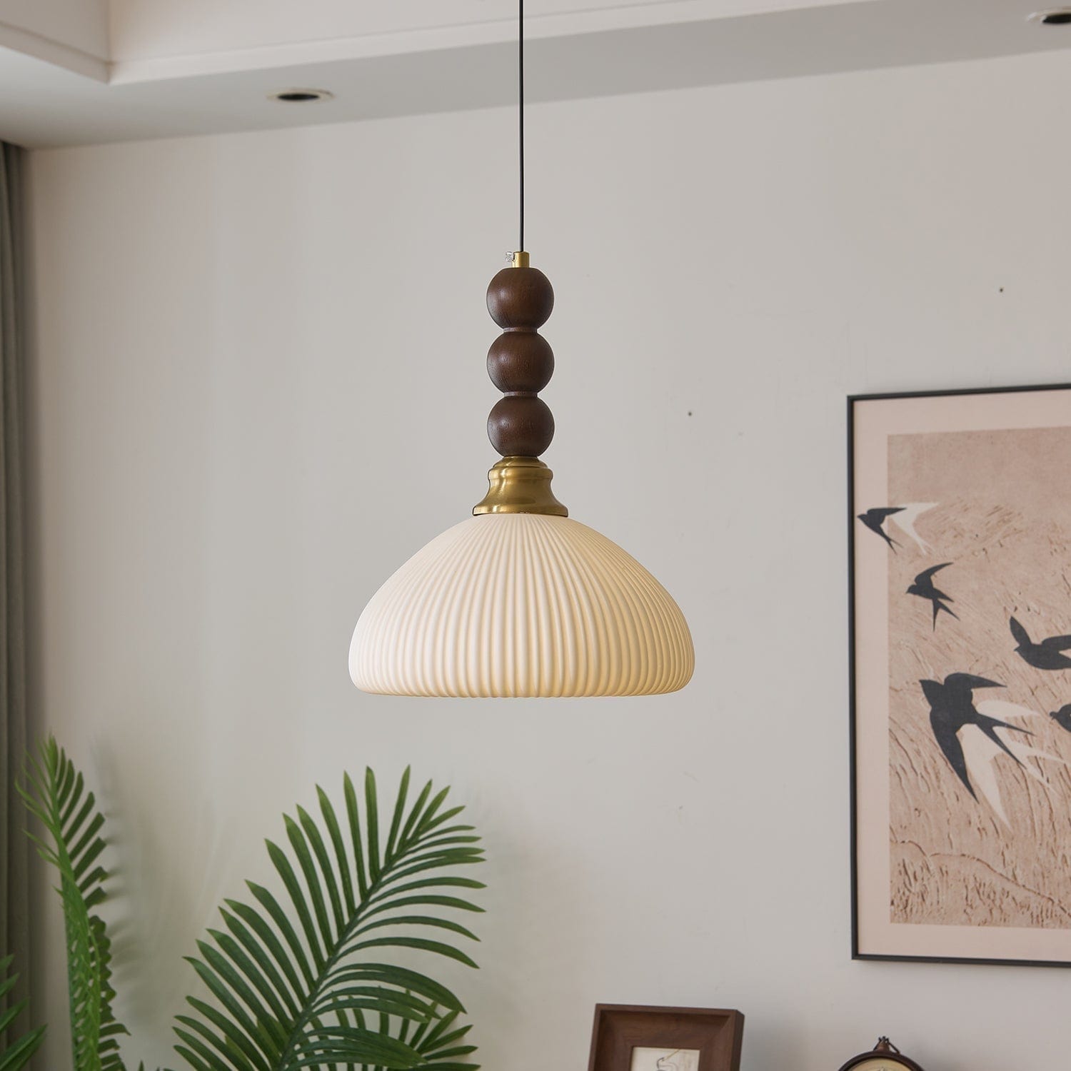 Classic European Style Pendant Lamp | Glass, Wood & Fabric | E26/E27 LED Compatible | Dining & Bedroom Accent | Multiple Sizes
