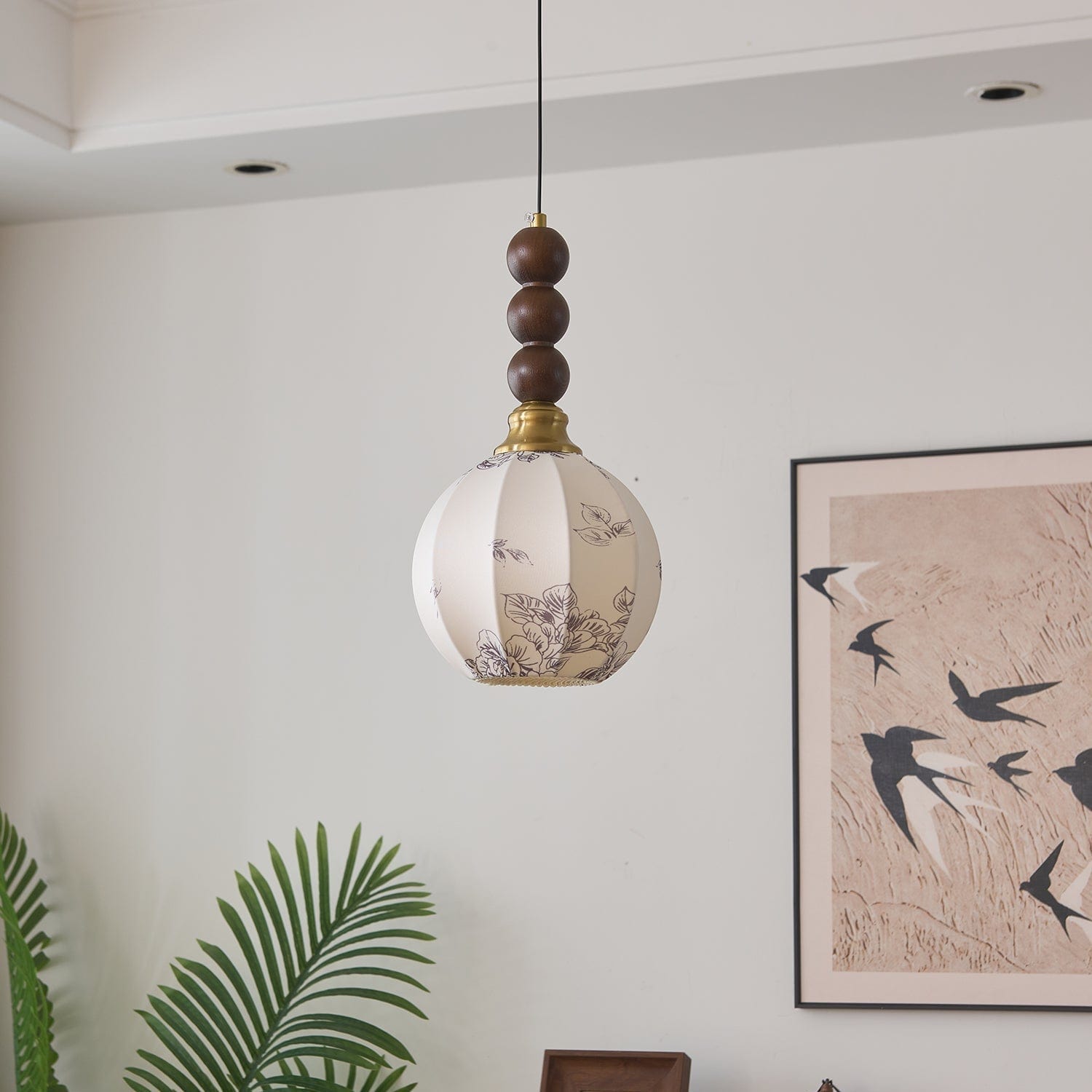 Classic European Style Pendant Lamp | Glass, Wood & Fabric | E26/E27 LED Compatible | Dining & Bedroom Accent | Multiple Sizes
