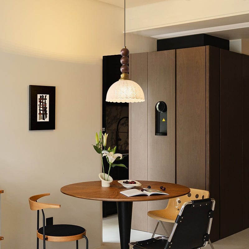 Classic European Style Pendant Lamp | Glass, Wood & Fabric | E26/E27 LED Compatible | Dining & Bedroom Accent | Multiple Sizes