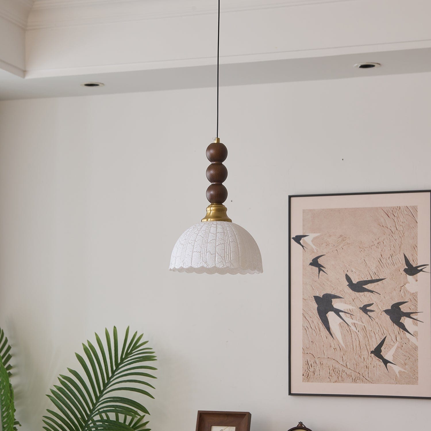 Classic European Style Pendant Lamp | Glass, Wood & Fabric | E26/E27 LED Compatible | Dining & Bedroom Accent | Multiple Sizes