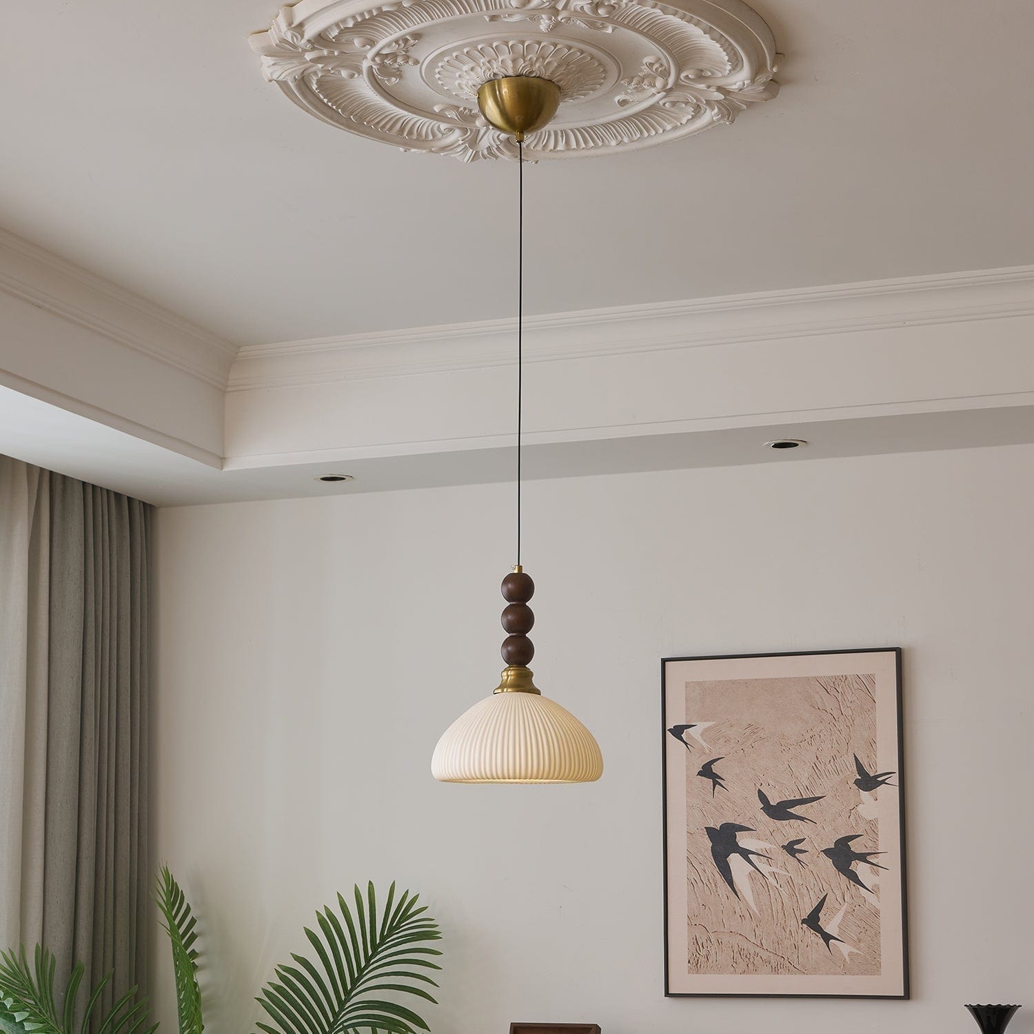 Classic European Style Pendant Lamp | Glass, Wood & Fabric | E26/E27 LED Compatible | Dining & Bedroom Accent | Multiple Sizes