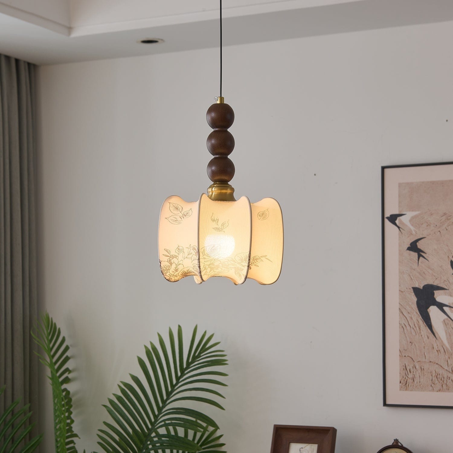 Classic European Style Pendant Lamp | Glass, Wood & Fabric | E26/E27 LED Compatible | Dining & Bedroom Accent | Multiple Sizes