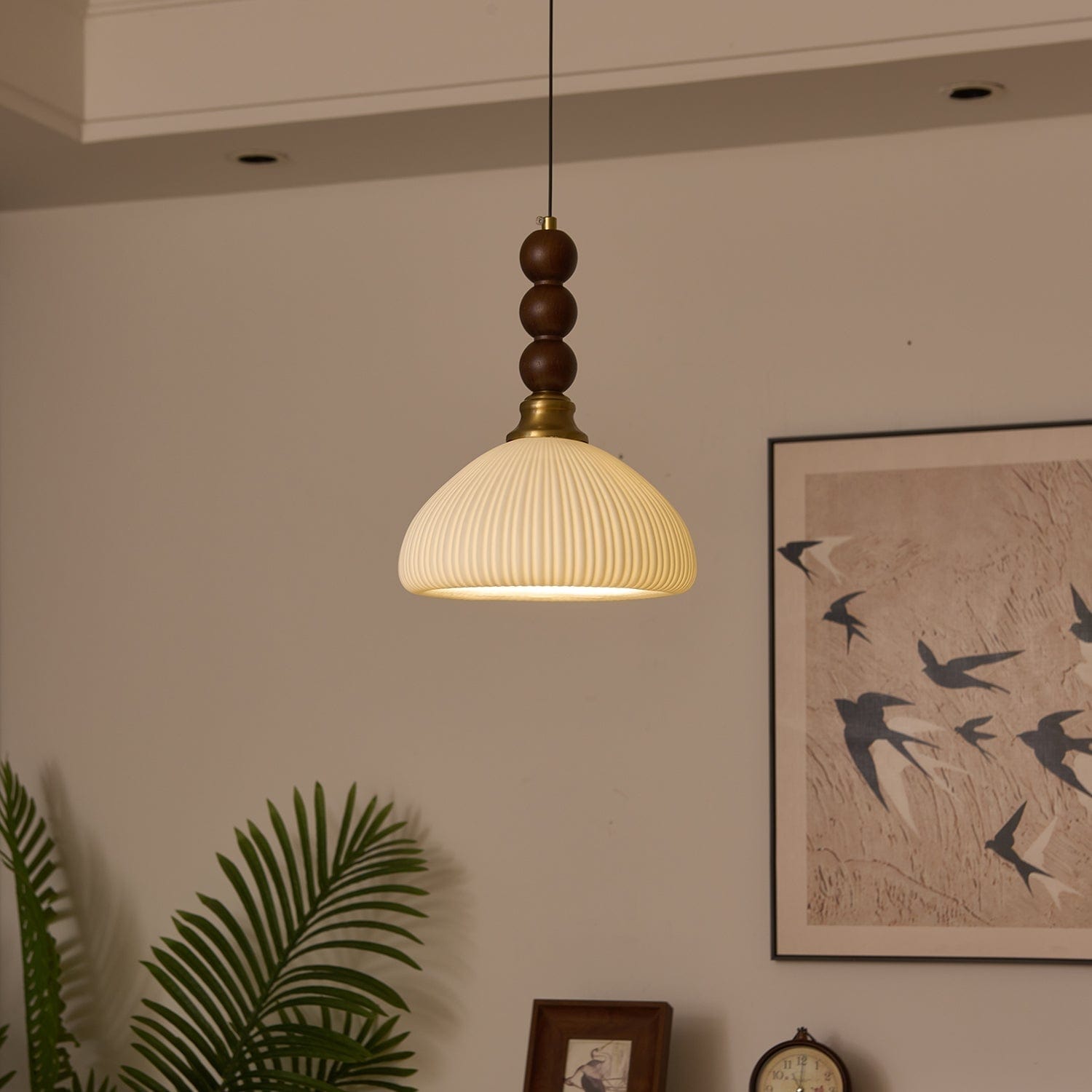 Classic European Style Pendant Lamp | Glass, Wood & Fabric | E26/E27 LED Compatible | Dining & Bedroom Accent | Multiple Sizes