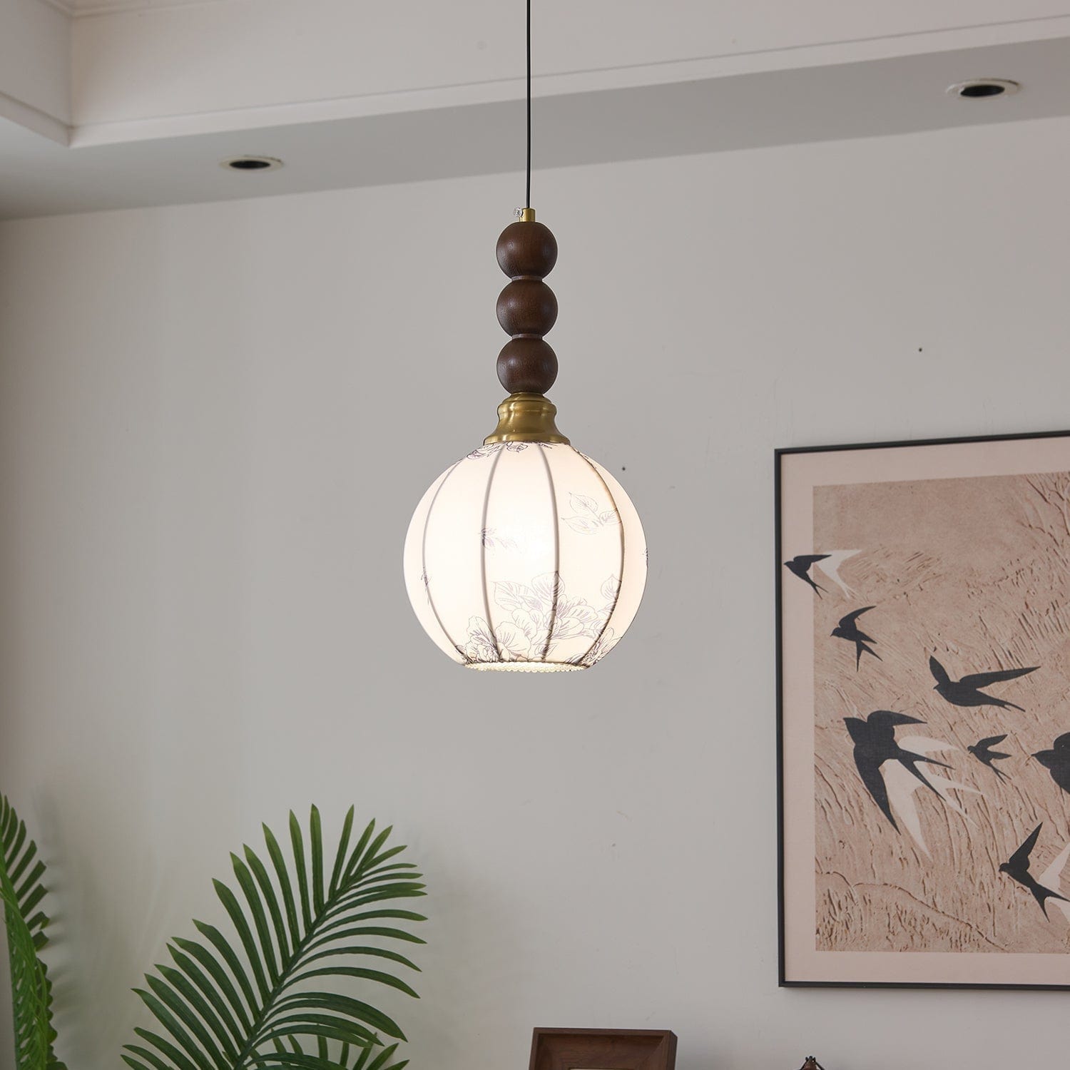 Classic European Style Pendant Lamp | Glass, Wood & Fabric | E26/E27 LED Compatible | Dining & Bedroom Accent | Multiple Sizes