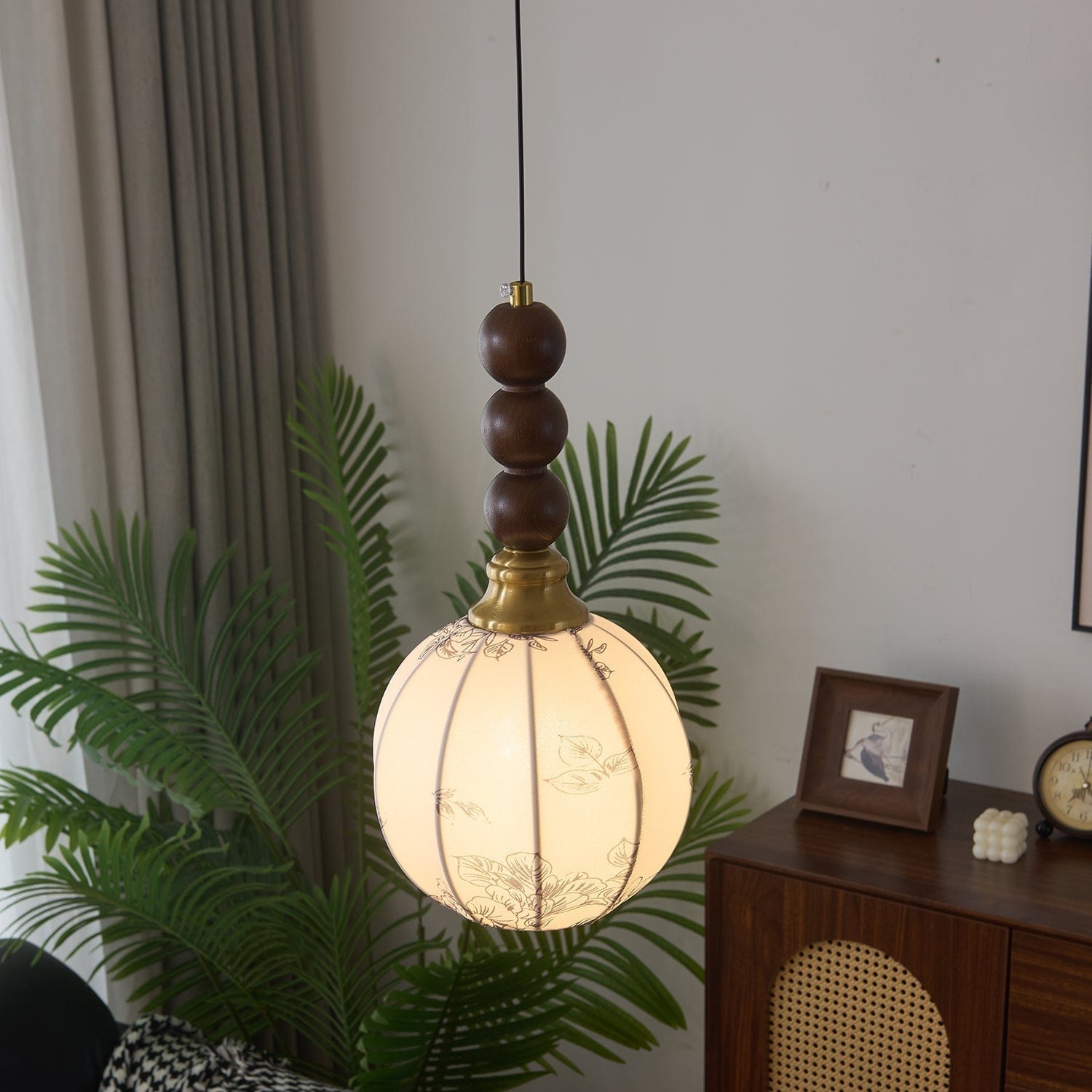 Classic European Style Pendant Lamp | Glass, Wood & Fabric | E26/E27 LED Compatible | Dining & Bedroom Accent | Multiple Sizes