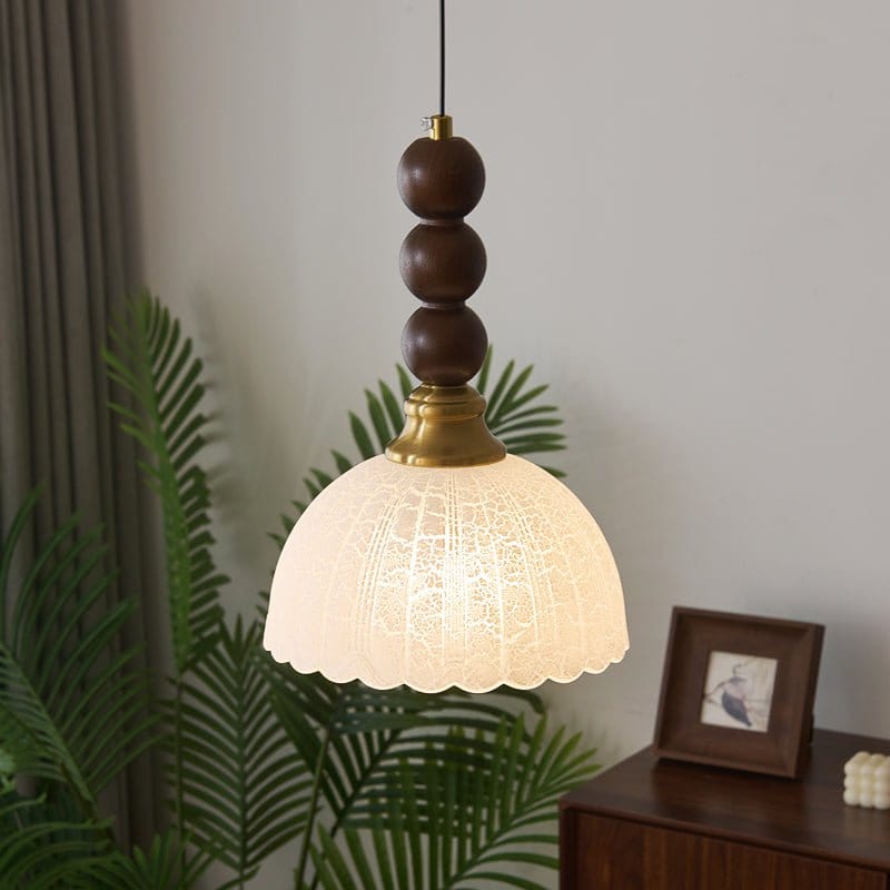 Classic European Style Pendant Lamp | Glass, Wood & Fabric | E26/E27 LED Compatible | Dining & Bedroom Accent | Multiple Sizes