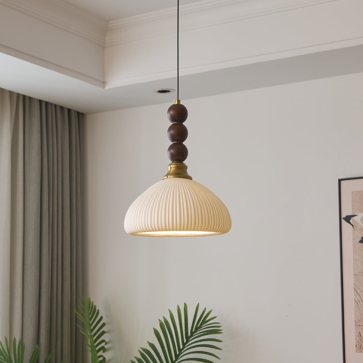 Classic European Style Pendant Lamp | Glass, Wood & Fabric | E26/E27 LED Compatible | Dining & Bedroom Accent | Multiple Sizes