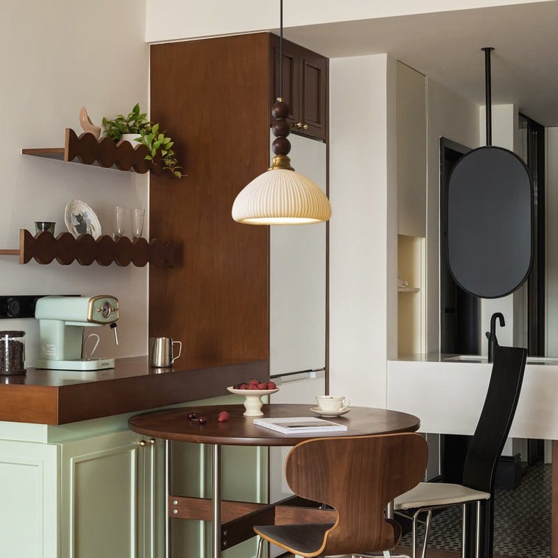 Classic European Style Pendant Lamp | Glass, Wood & Fabric | E26/E27 LED Compatible | Dining & Bedroom Accent | Multiple Sizes