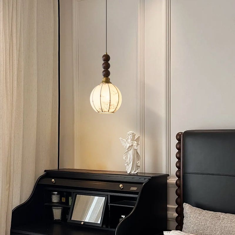 Classic European Style Pendant Lamp | Glass, Wood & Fabric | E26/E27 LED Compatible | Dining & Bedroom Accent | Multiple Sizes