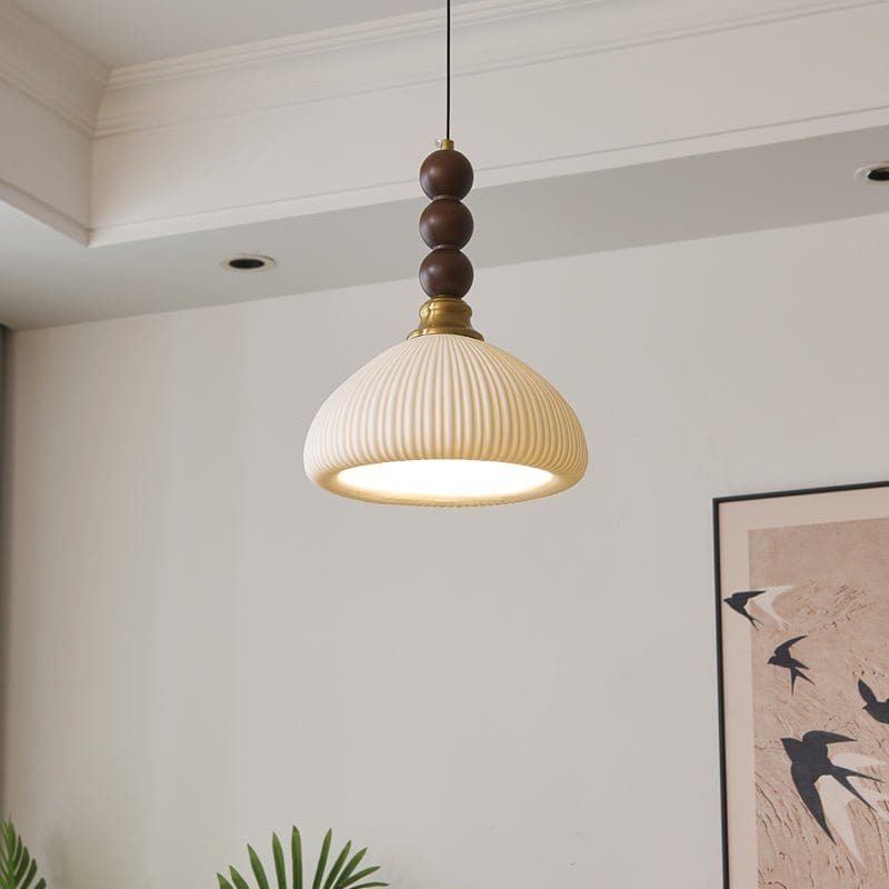 Classic European Style Pendant Lamp | Glass, Wood & Fabric | E26/E27 LED Compatible | Dining & Bedroom Accent | Multiple Sizes