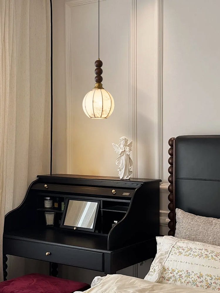 Classic European Style Pendant Lamp | Glass, Wood & Fabric | E26/E27 LED Compatible | Dining & Bedroom Accent | Multiple Sizes