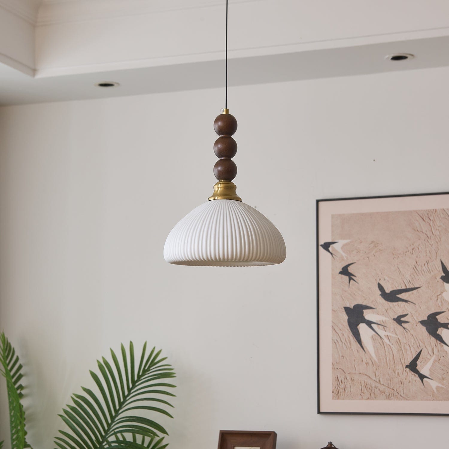 Classic European Style Pendant Lamp | Glass, Wood & Fabric | E26/E27 LED Compatible | Dining & Bedroom Accent | Multiple Sizes
