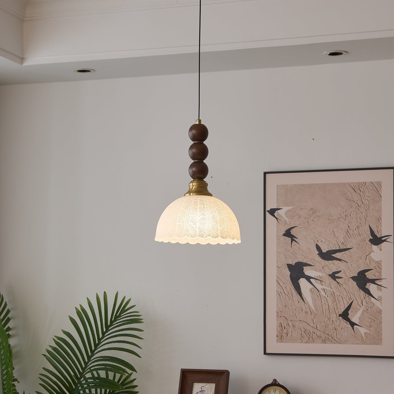 Classic European Style Pendant Lamp | Glass, Wood & Fabric | E26/E27 LED Compatible | Dining & Bedroom Accent | Multiple Sizes