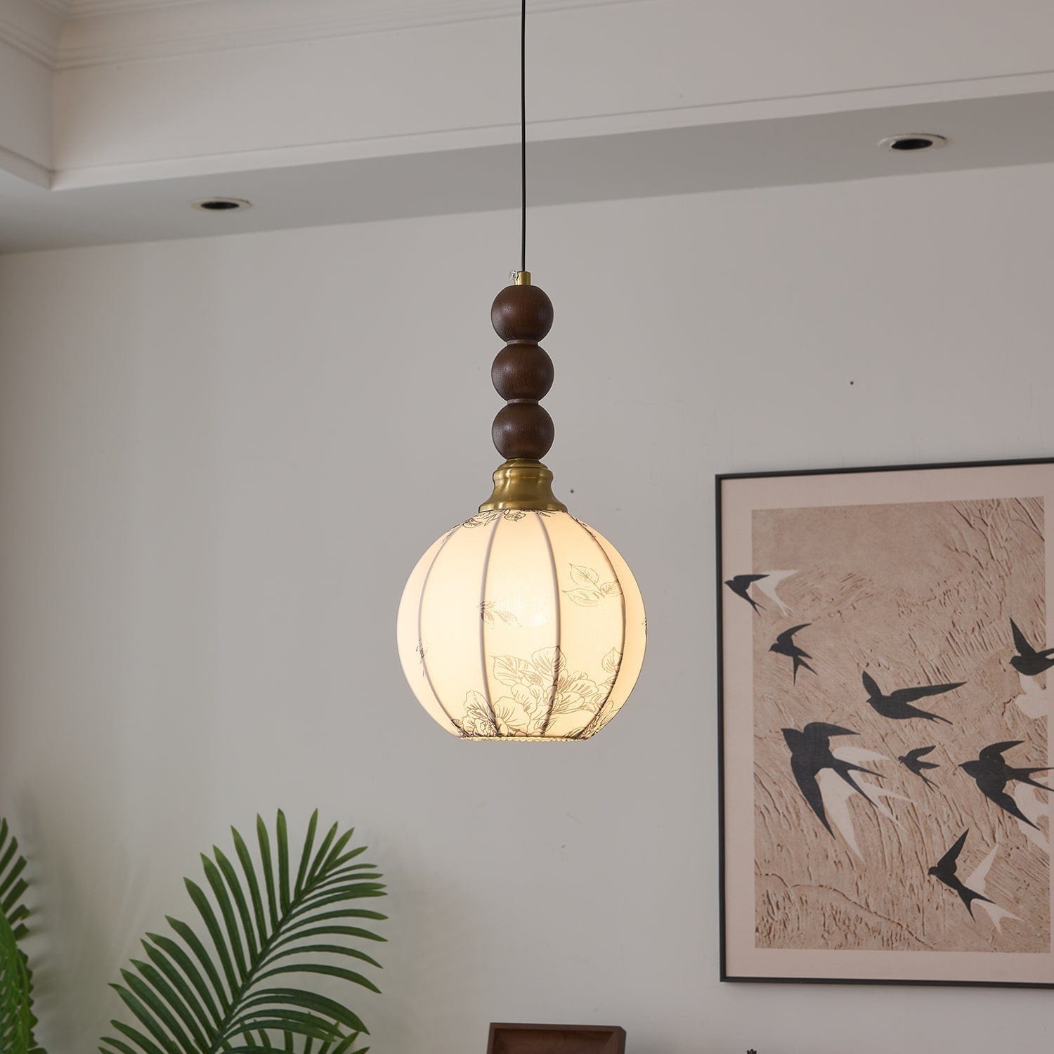 Classic European Style Pendant Lamp | Glass, Wood & Fabric | E26/E27 LED Compatible | Dining & Bedroom Accent | Multiple Sizes