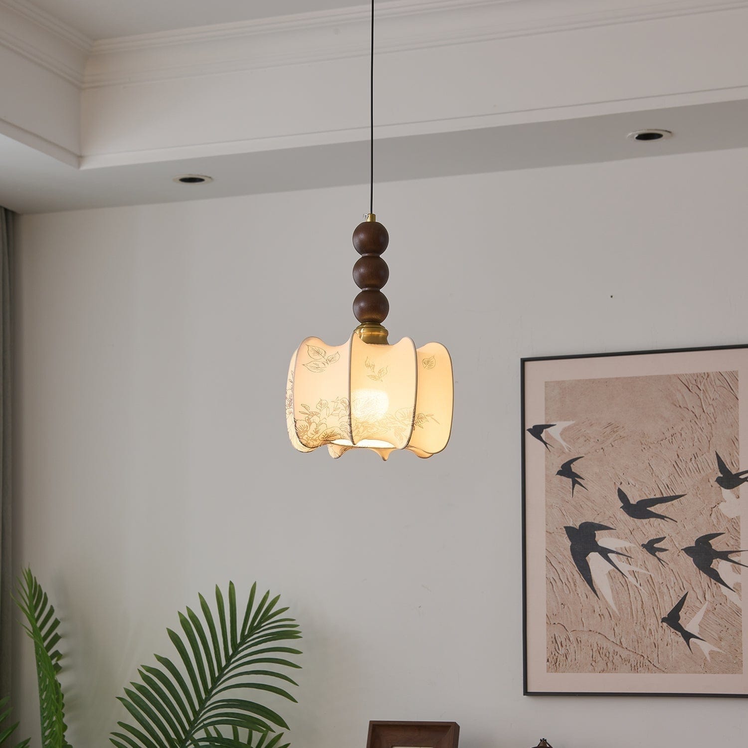Classic European Style Pendant Lamp | Glass, Wood & Fabric | E26/E27 LED Compatible | Dining & Bedroom Accent | Multiple Sizes