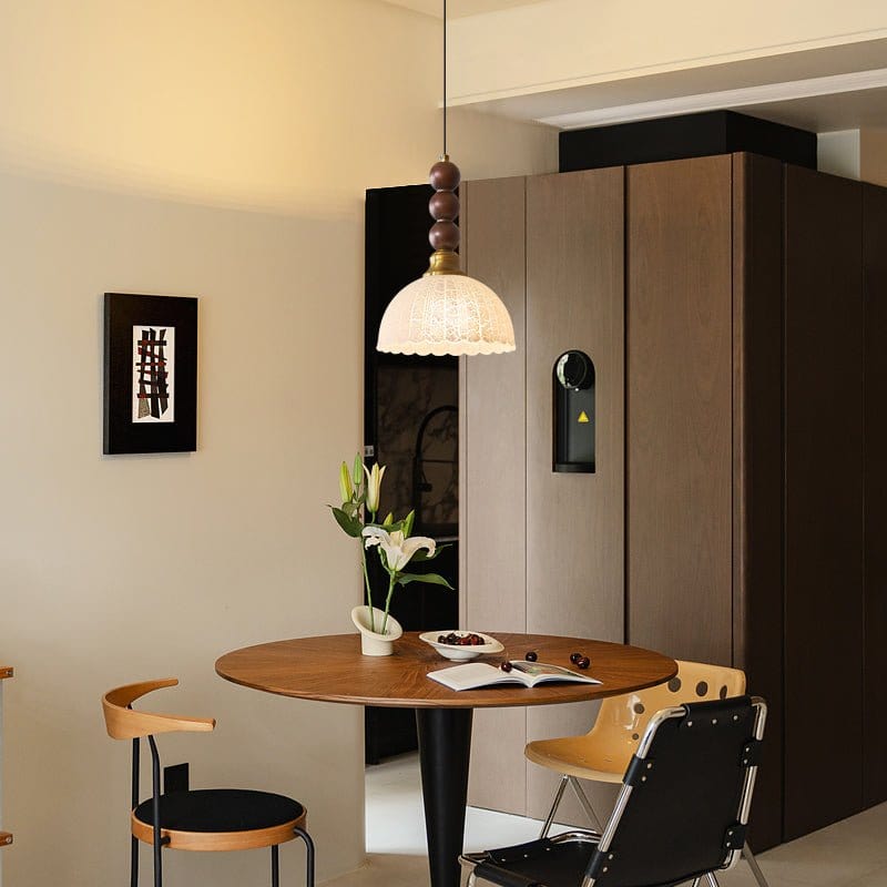 Classic European Style Pendant Lamp | Glass, Wood & Fabric | E26/E27 LED Compatible | Dining & Bedroom Accent | Multiple Sizes